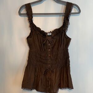 Brown Sleeveless Ruffle Tank Top